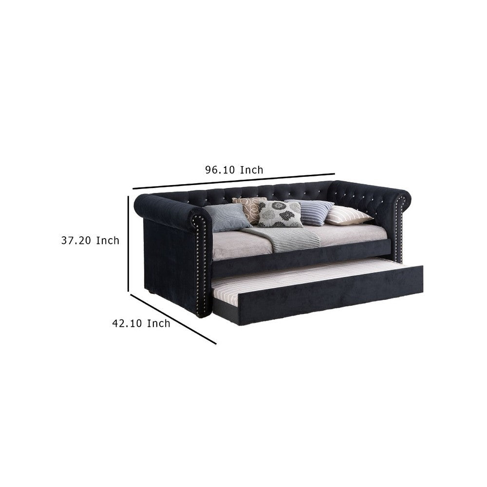 Loe Daybed w Pull Out Trundle | Chesterfield Black Velvet Upholstery