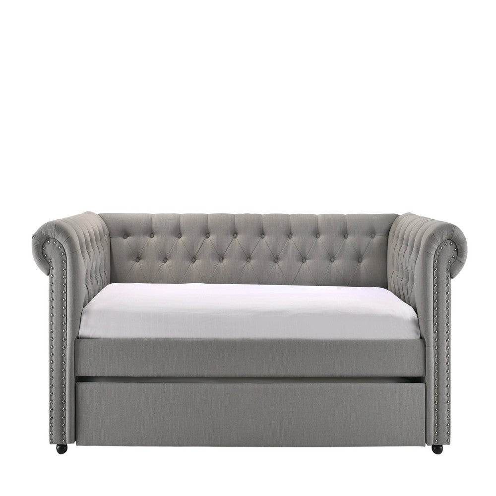 Loe Daybed w Pull Out Trundle | Chesterfield Dove Gray Upholstery