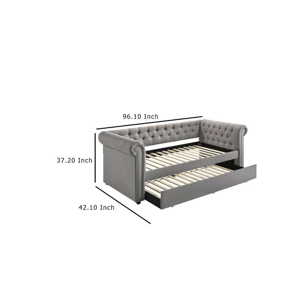 Loe Daybed w Pull Out Trundle | Chesterfield Dove Gray Upholstery