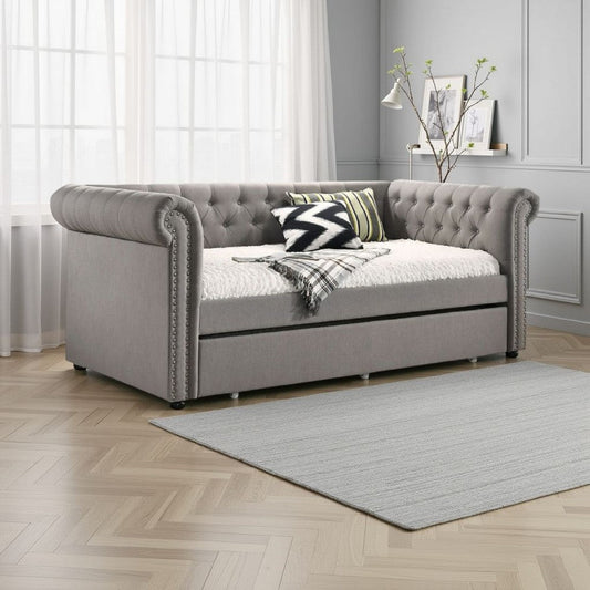 Loe Daybed w Pull Out Trundle | Chesterfield Dove Gray Upholstery