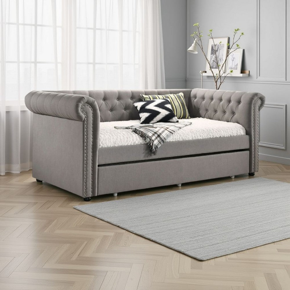 Loe Daybed w Pull Out Trundle | Chesterfield Dove Gray Upholstery