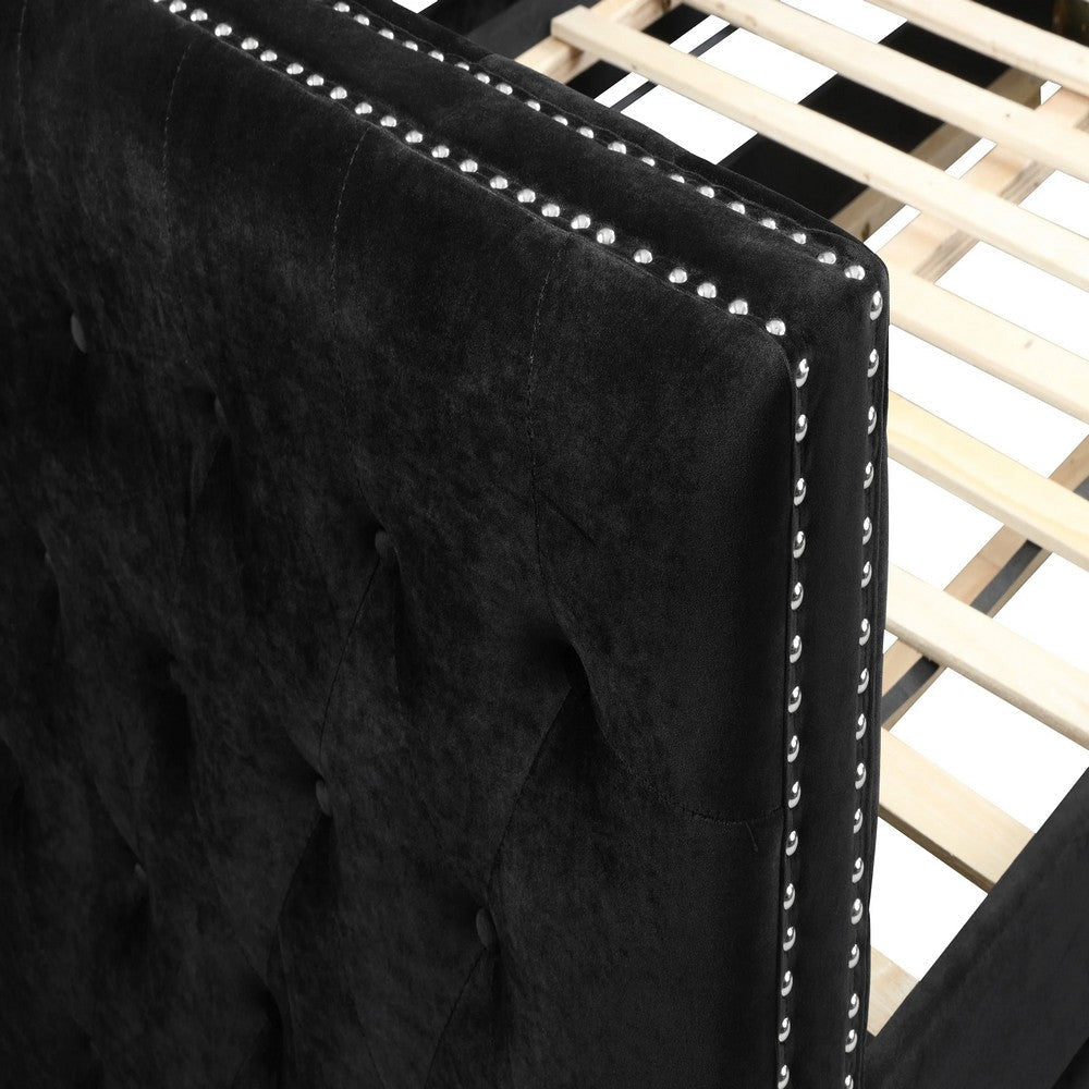 Lem Daybed w Pull Out Trundle | Chesterfield Black Velvet Upholstery