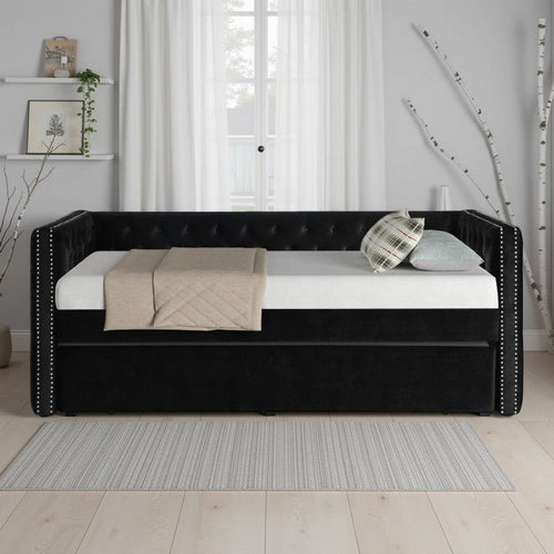Lem Daybed w Pull Out Trundle | Chesterfield Black Velvet Upholstery