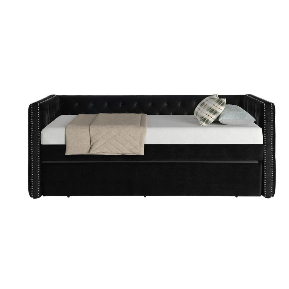 Lem Daybed w Pull Out Trundle | Chesterfield Black Velvet Upholstery