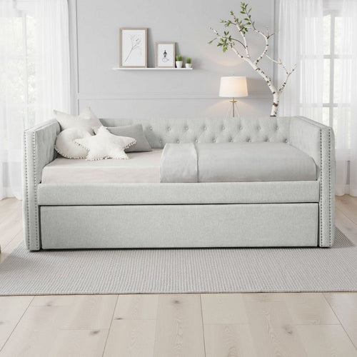 Lem Daybed w Pull Out Trundle | Chesterfield Dove Gray Upholstery