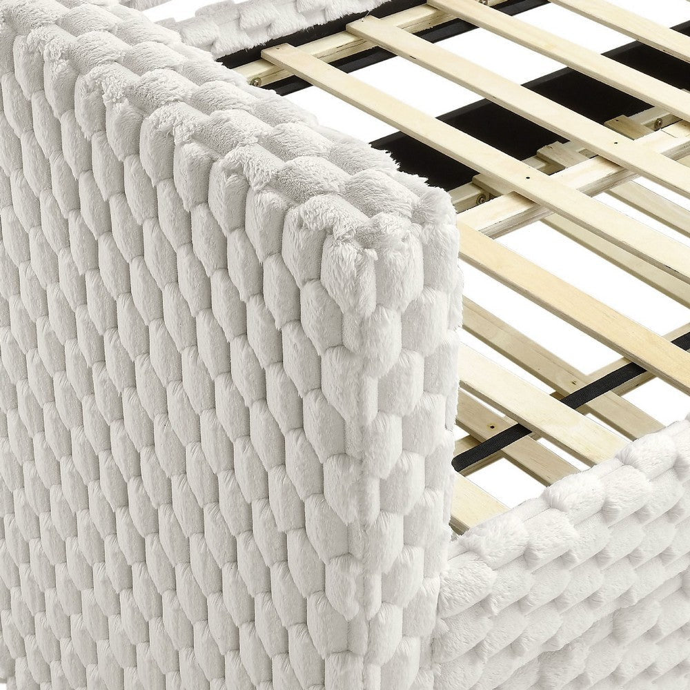 Lya Daybed w Pull Out Trundle | Textured Tufted White Dove Upholstery BM336456