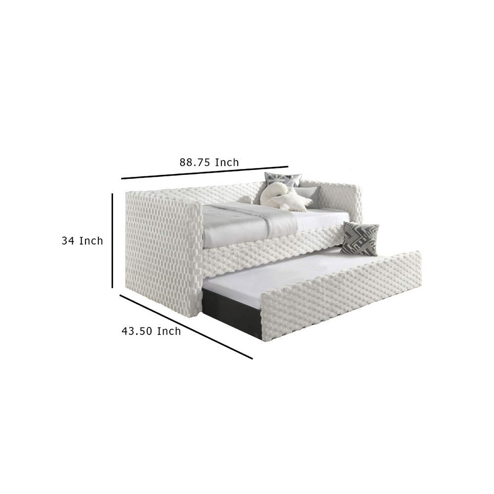 Lya Daybed w Pull Out Trundle | Textured Tufted White Dove Upholstery BM336456