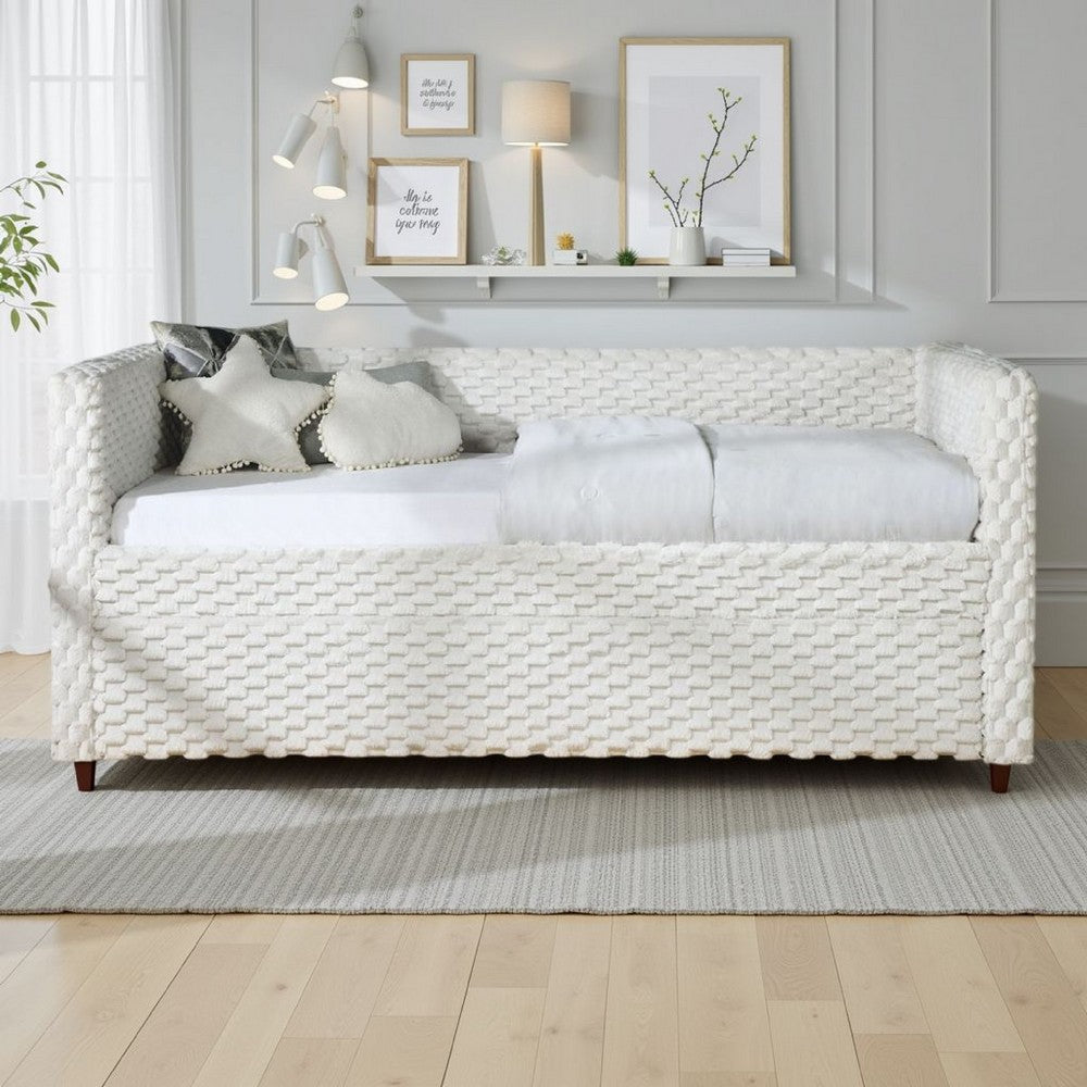 Lya Daybed w Pull Out Trundle | Textured Tufted White Dove Upholstery