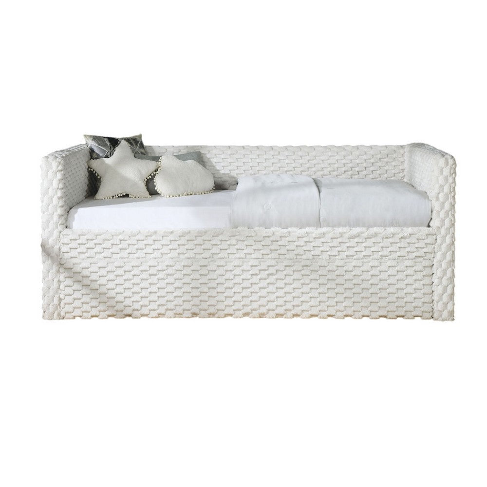 Lya Daybed w Pull Out Trundle | Textured Tufted White Dove Upholstery