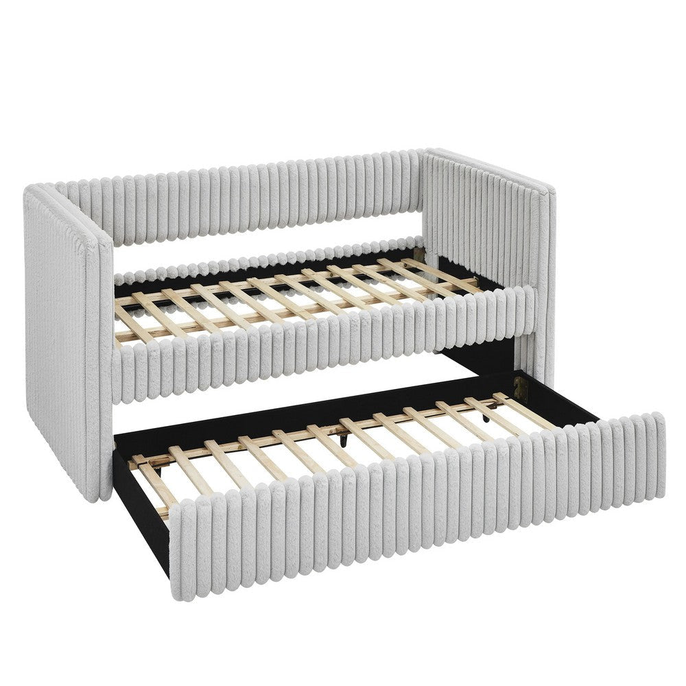 Keya Daybed w Pull Out Trundle | Channel Tufted Light Gray Upholstery BM336457