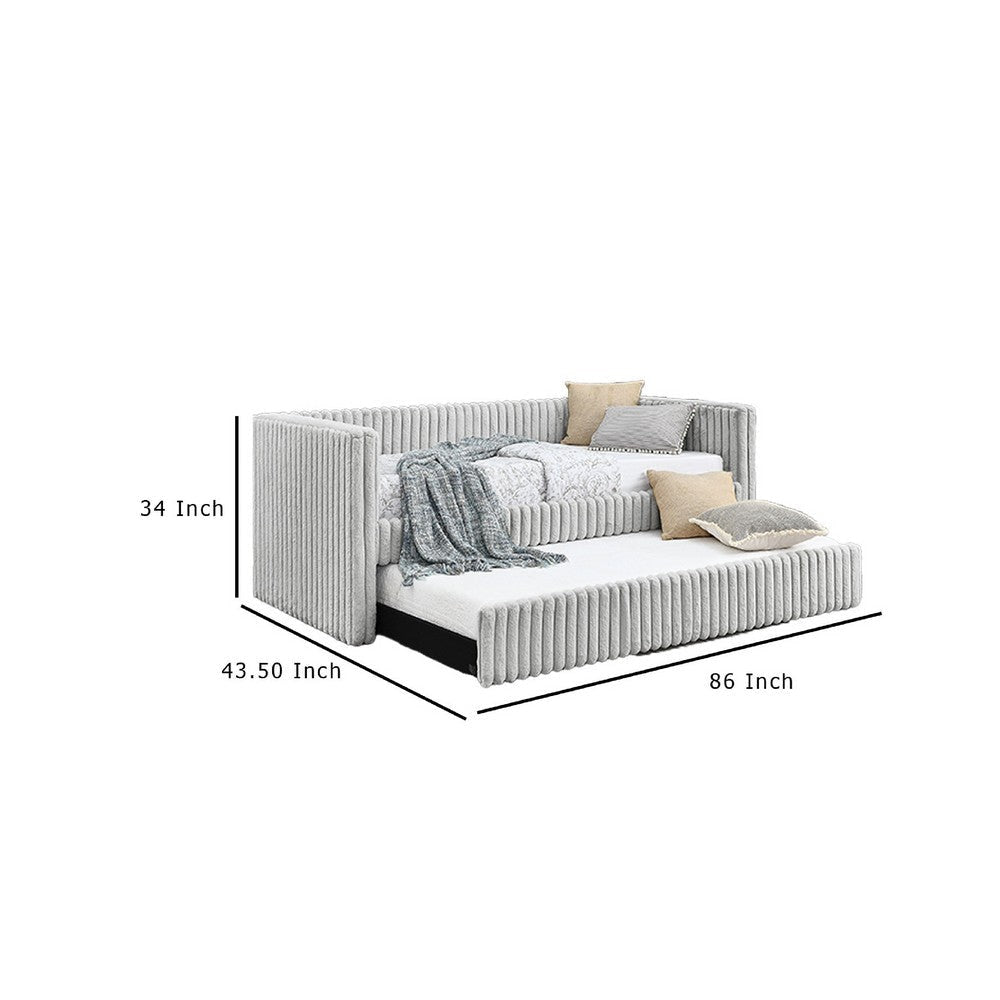Keya Daybed w Pull Out Trundle | Channel Tufted Light Gray Upholstery BM336457