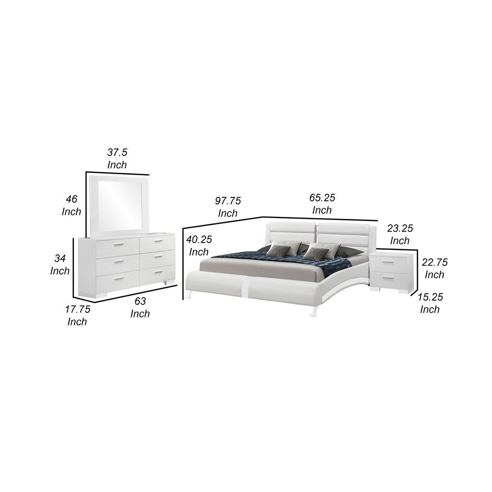 Zor 4 Piece Queen Bedroom Set | White Faux Leather | Chrome Accents