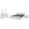Zor 4 Piece Queen Bedroom Set | White Faux Leather | Chrome Accents