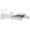 Zor 5 Piece Queen Bedroom Set | White Faux Leather | Chrome Accents
