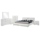 Zor 5 Piece Queen Bedroom Set | White Faux Leather | Chrome Accents