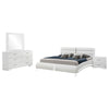Zor 4 Piece King Bedroom Set | White Faux Leather | Chrome Accents