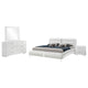 Zor 4 Piece King Bedroom Set | White Faux Leather | Chrome Accents