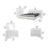 Zor 5 Piece King Bedroom Set | White Faux Leather | Chrome Accents