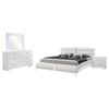 Zor 4pc King Size Bedroom Set | White Faux Leather and LED Mirror
