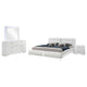 Zor 4pc King Size Bedroom Set | White Faux Leather and LED Mirror