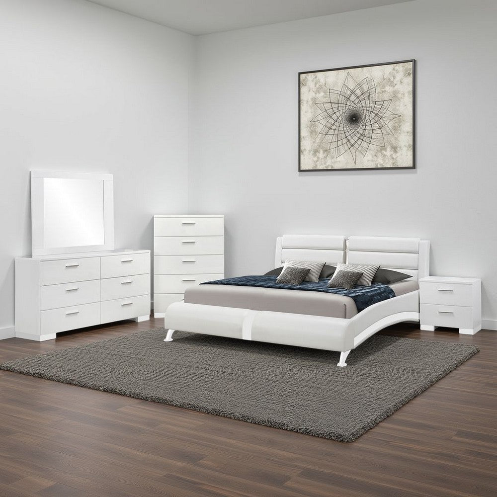 Zor 5pc King Size Bedroom Set | White Faux Leather and LED Mirror