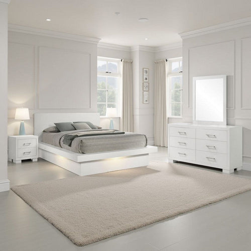 Bela 4 Piece Queen Bedroom Set | LED Lit Bedframe | Snow White Wood