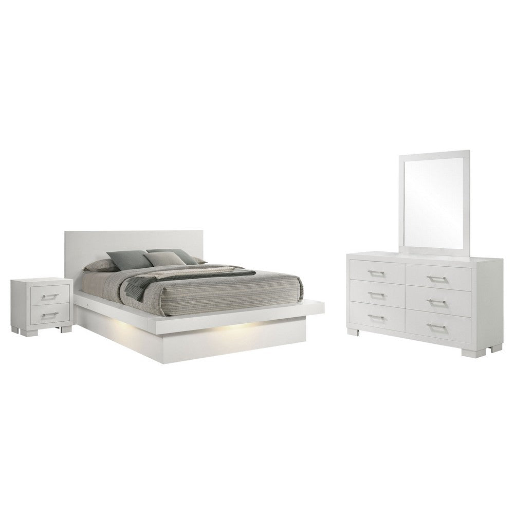 Bela 4 Piece Queen Bedroom Set | LED Lit Bedframe | Snow White Wood