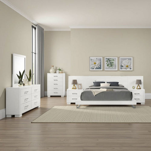 Bela 6 Piece Queen Bedroom Set | LED Lit Bedframe | Snow White Wood