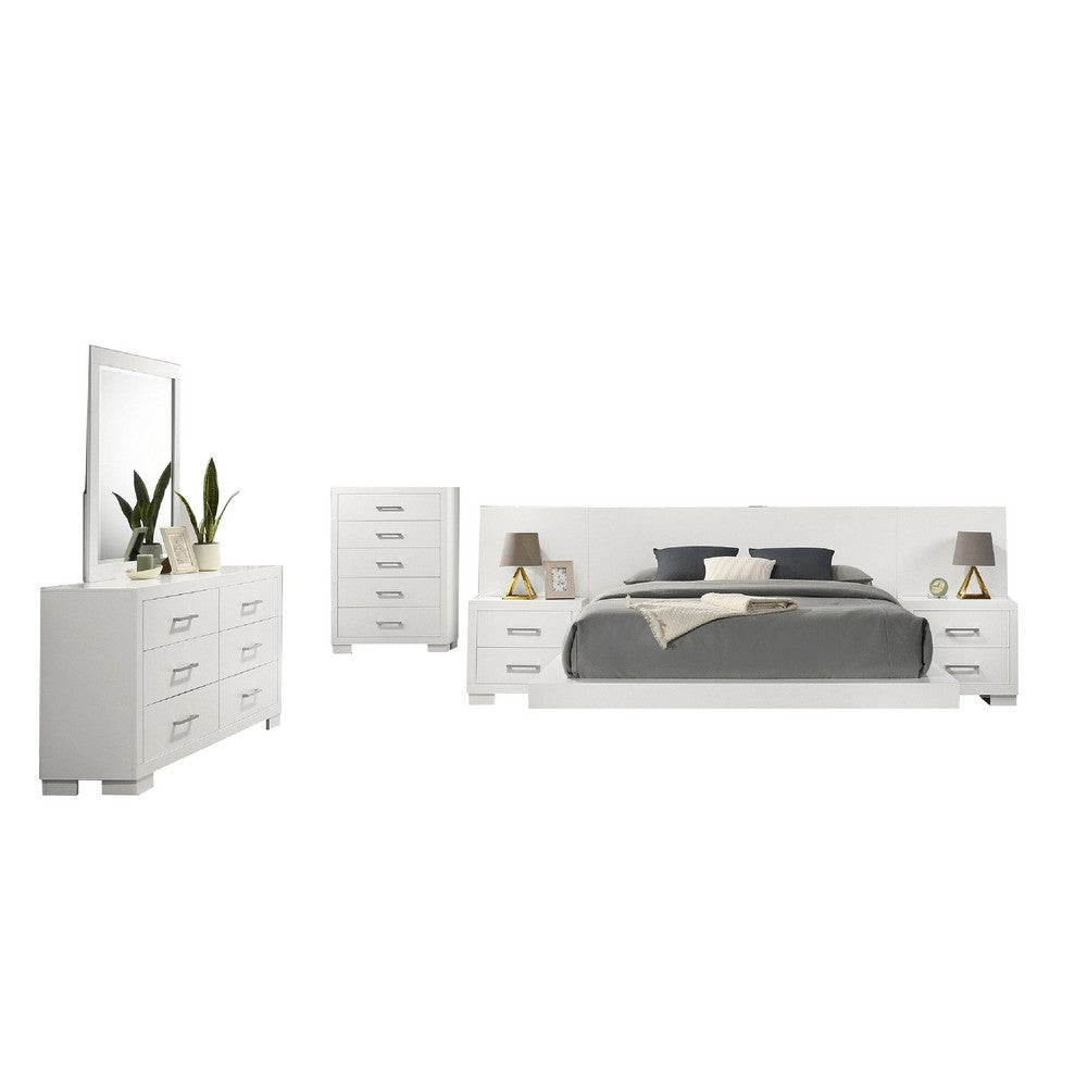 Bela 6 Piece Queen Bedroom Set | LED Lit Bedframe | Snow White Wood