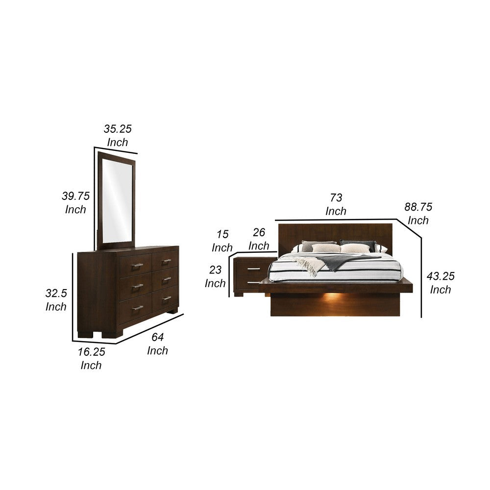 Bela 4 Piece Queen Bedroom Set | LED Underlight | Dark Brown Wood