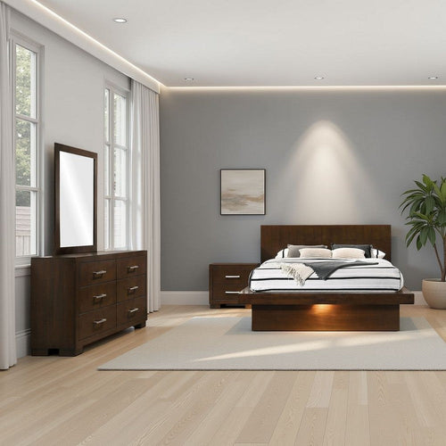 Bela 4 Piece Queen Bedroom Set | LED Underlight | Dark Brown Wood