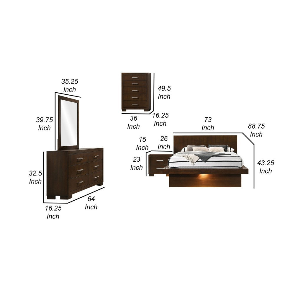 Bela 5 Piece Queen Bedroom Set | LED Underlight | Dark Brown Wood