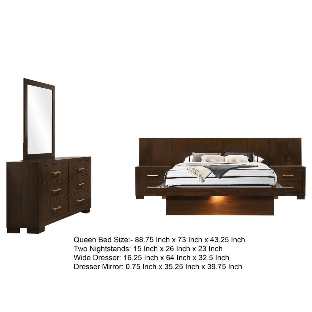 Bela 5 Piece Wall Panel Queen Bedroom Set | LED Underlight Dark Brown