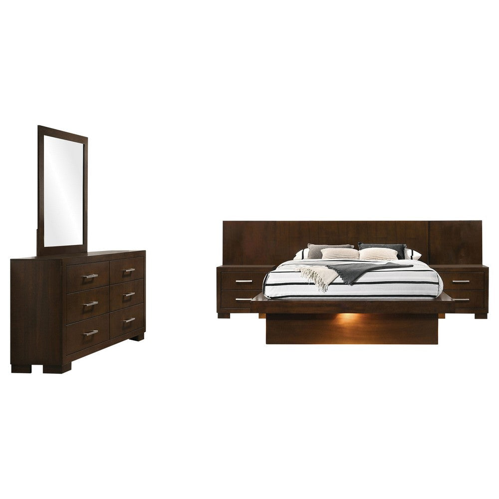 Bela 5 Piece Wall Panel Queen Bedroom Set | LED Underlight Dark Brown
