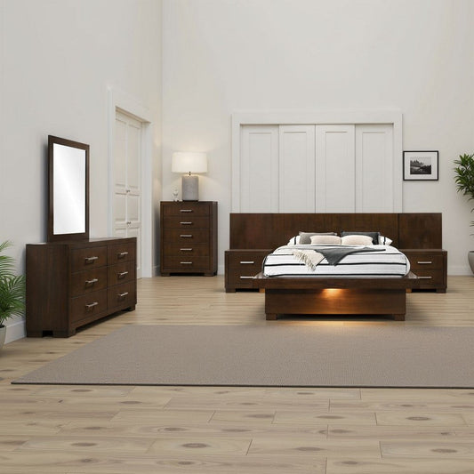 Bela 6 Piece Wall Panel Queen Bedroom Set | LED Underlight Dark Brown