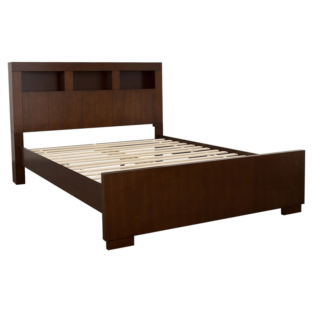 Bela 4 Piece Queen Bedroom Set | Bookcase Headboard | Dark Brown Wood