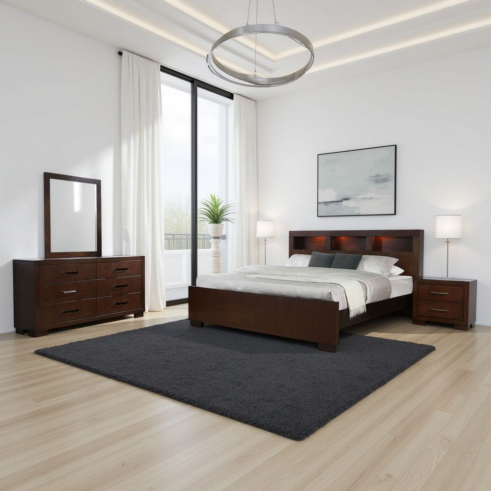 Bela 4 Piece Queen Bedroom Set | Bookcase Headboard | Dark Brown Wood