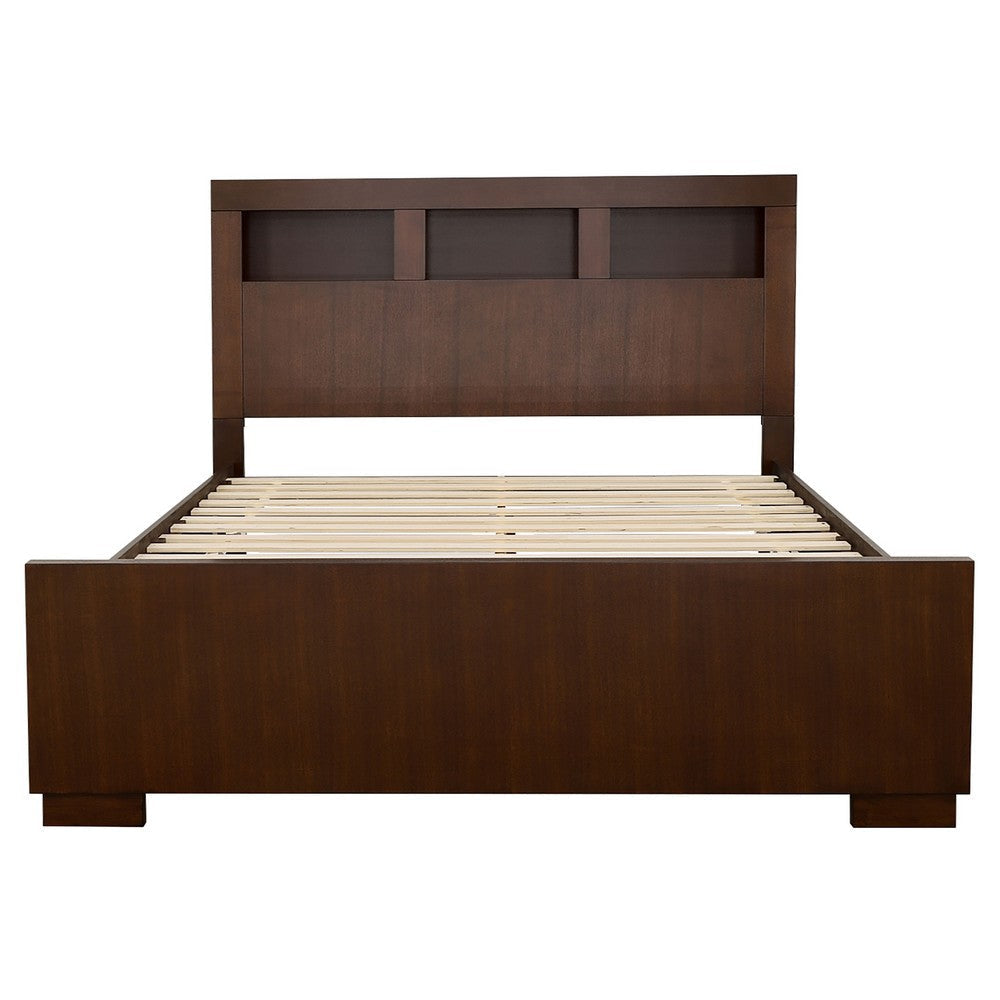 Bela 5 Piece Queen Bedroom Set | Bookcase Headboard | Dark Brown Wood