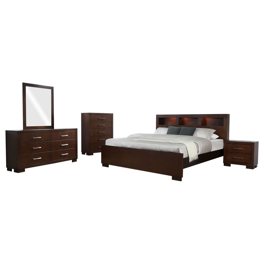 Bela 5 Piece Queen Bedroom Set | Bookcase Headboard | Dark Brown Wood