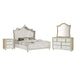 Lino 4 Piece Queen Bedroom Set | Classic Ivory White Velvet Upholstery