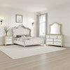 Lino 4 Piece Queen Bedroom Set | Classic Ivory White Velvet Upholstery