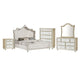 Lino 5 Piece Queen Bedroom Set | Classic Ivory White Velvet Upholstery