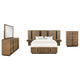 Reon 6pc Queen Storage Bedroom Set | Black Ash Brown Fluted Wall Panel