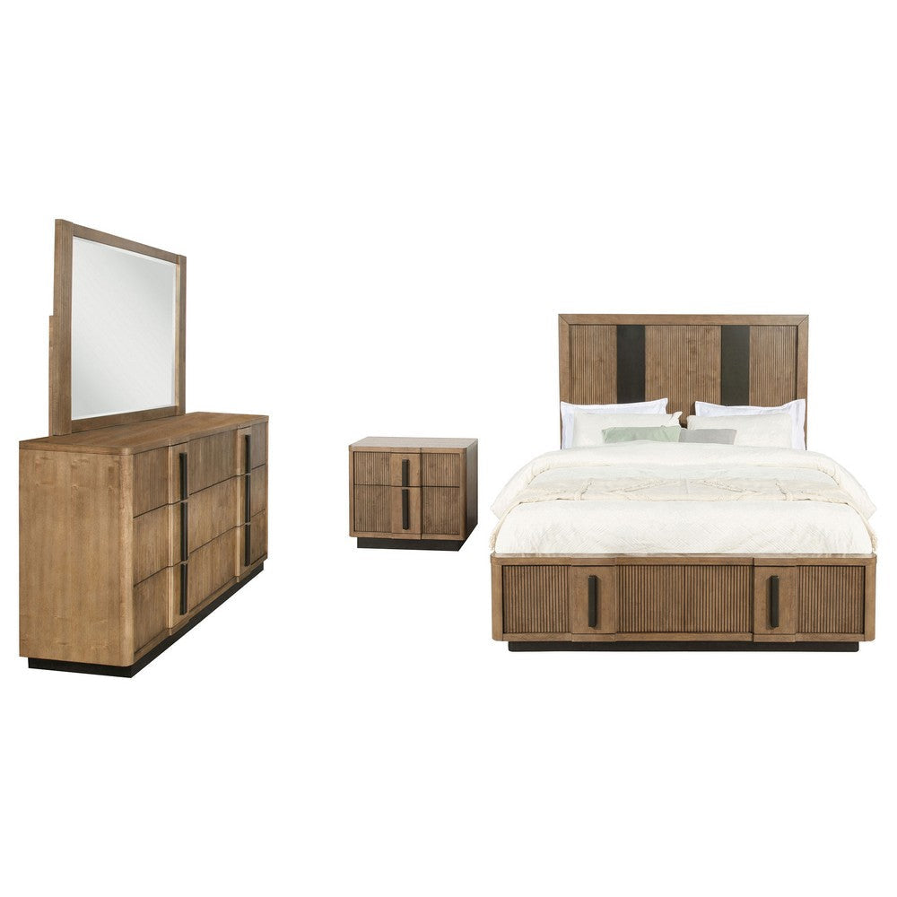 Reon 4pc Queen Bedroom Set with Storage | Ash Brown Fluted Panel