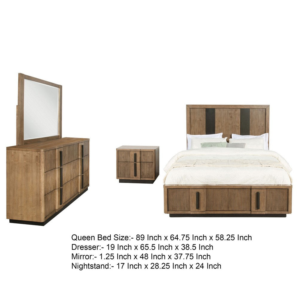 Reon 4pc Queen Bedroom Set with Storage | Ash Brown Fluted Panel BM336509