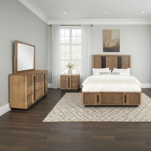 Reon 4pc Queen Bedroom Set with Storage | Ash Brown Fluted Panel