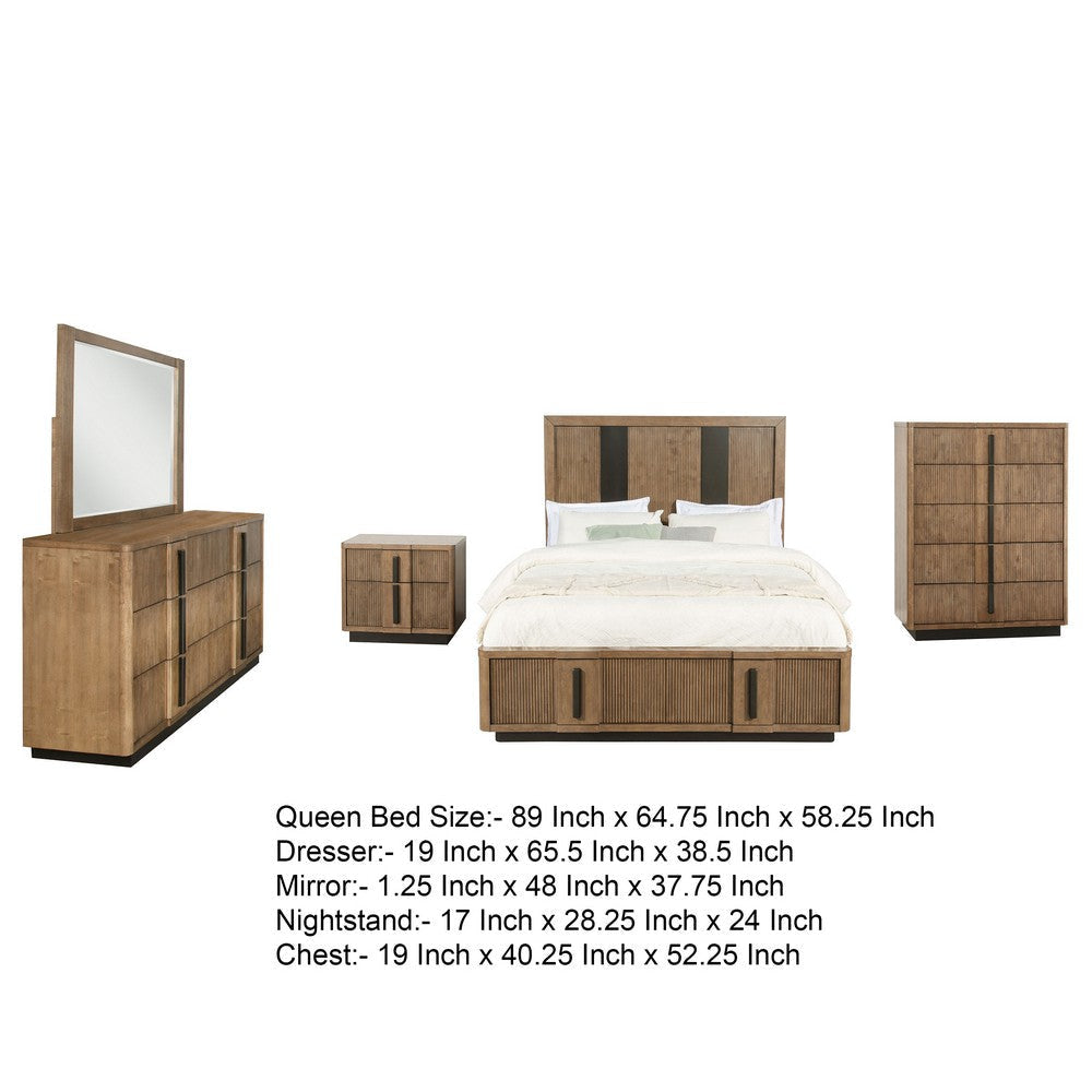 Reon 5pc Queen Bedroom Set with Storage | Ash Brown Fluted Panel BM336510