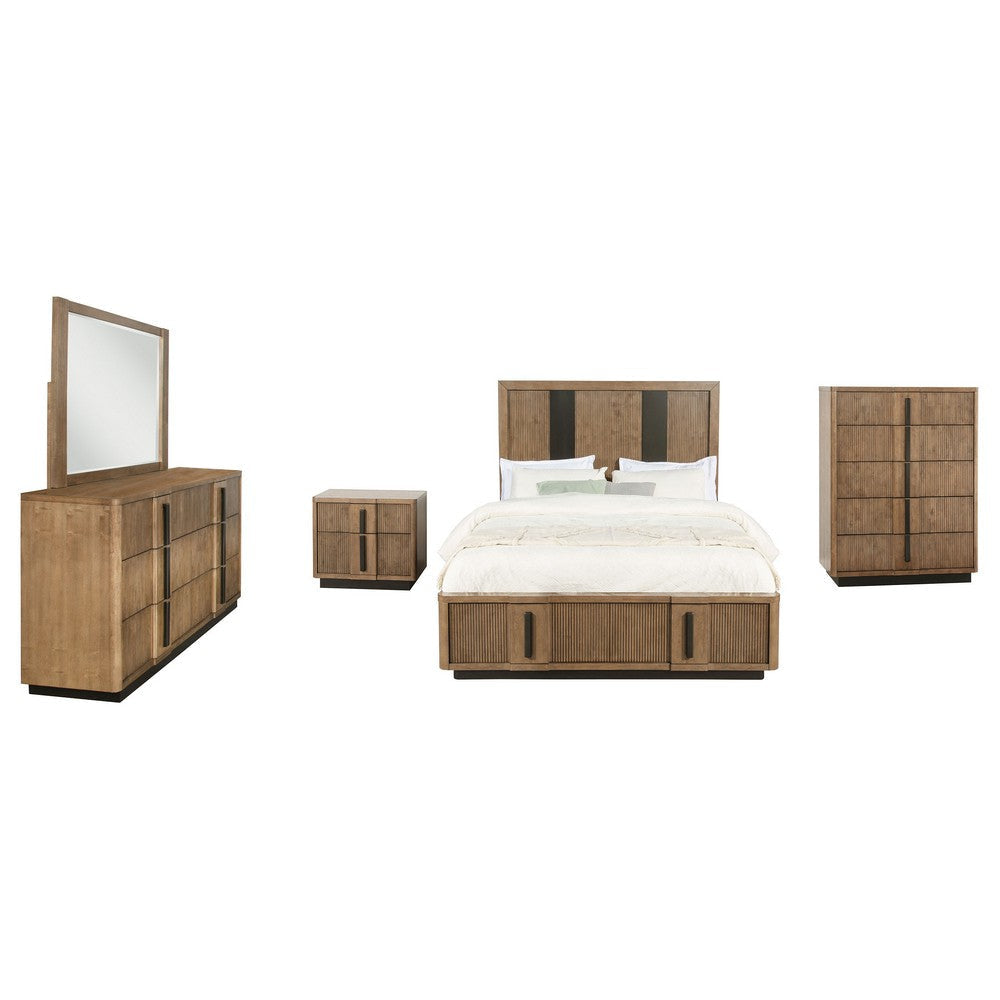 Reon 5pc Queen Bedroom Set with Storage | Ash Brown Fluted Panel