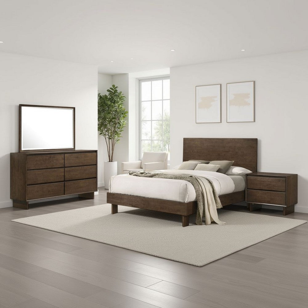 Genu 4pc Queen Size Bedroom Set | Modern Warm Brown Rubberwood