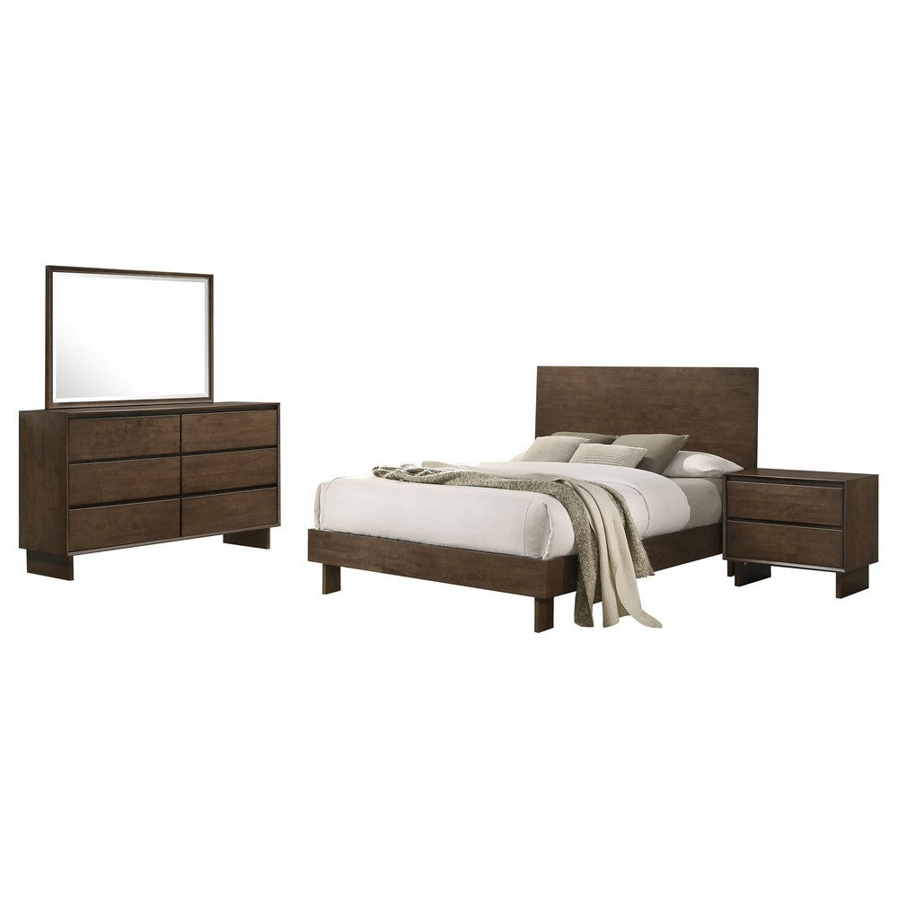 Genu 4pc Queen Size Bedroom Set | Modern Warm Brown Rubberwood